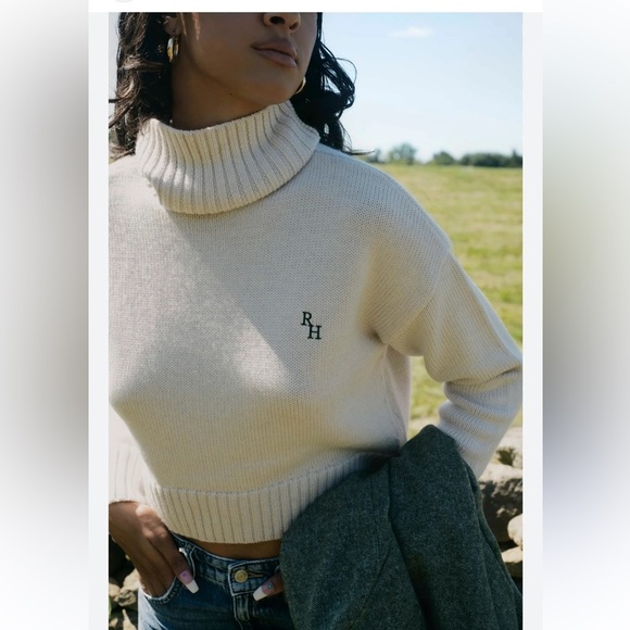 RECREATIONAL HABITS Athos Cropped Turtleneck Sweater in Oatmeal New With Tags! - Picture 3 of 11